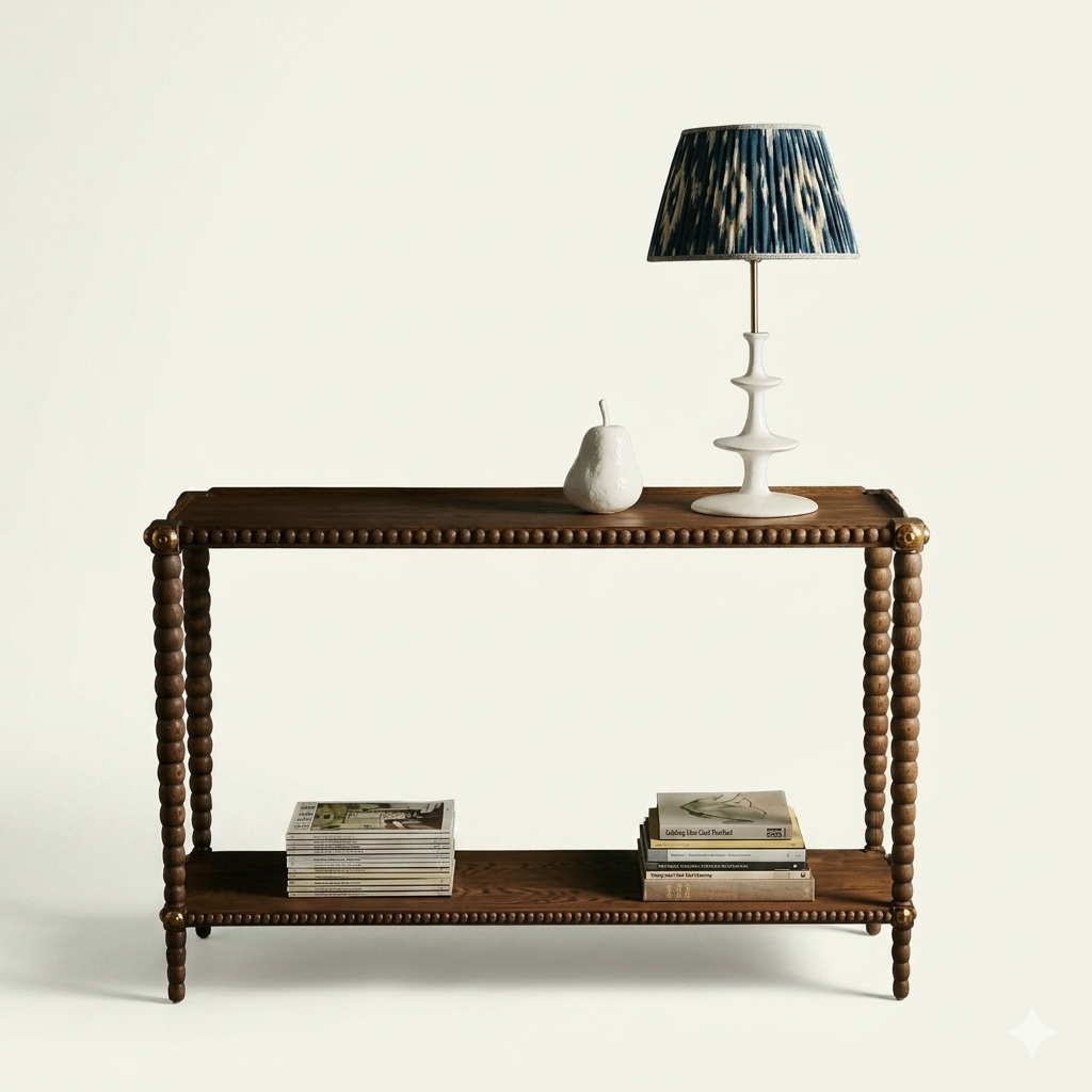 BEADED WOOD CONSOLE TABLE
