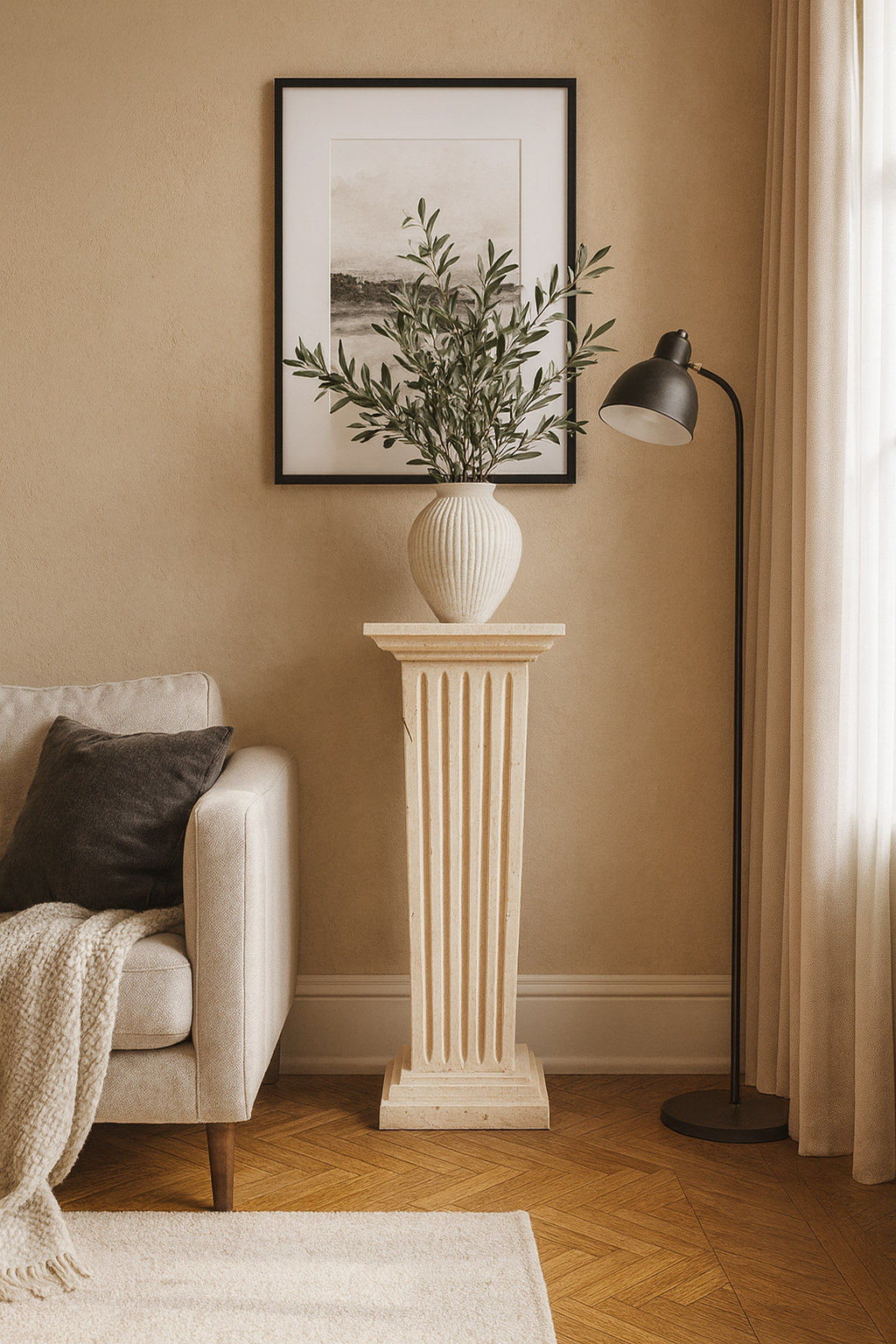 FLUTED MARBLE PEDESTAL