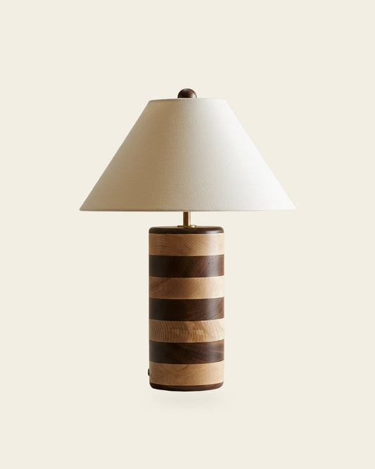 STRIPED WOOD CYLINDER TABLE LAMP